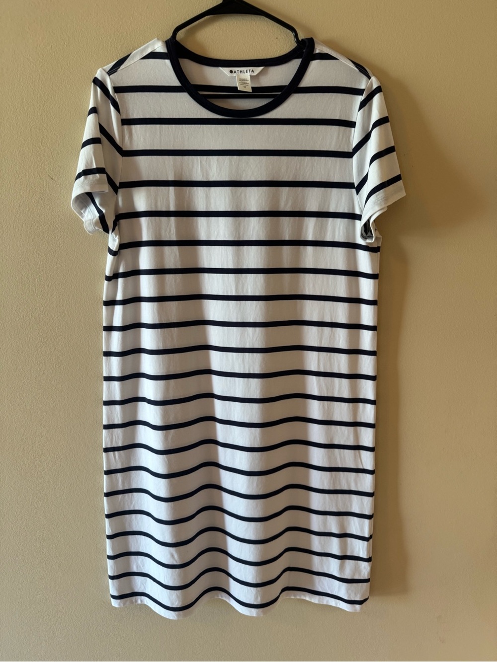 Athleta White and Navy Striped Essential Tee Dress